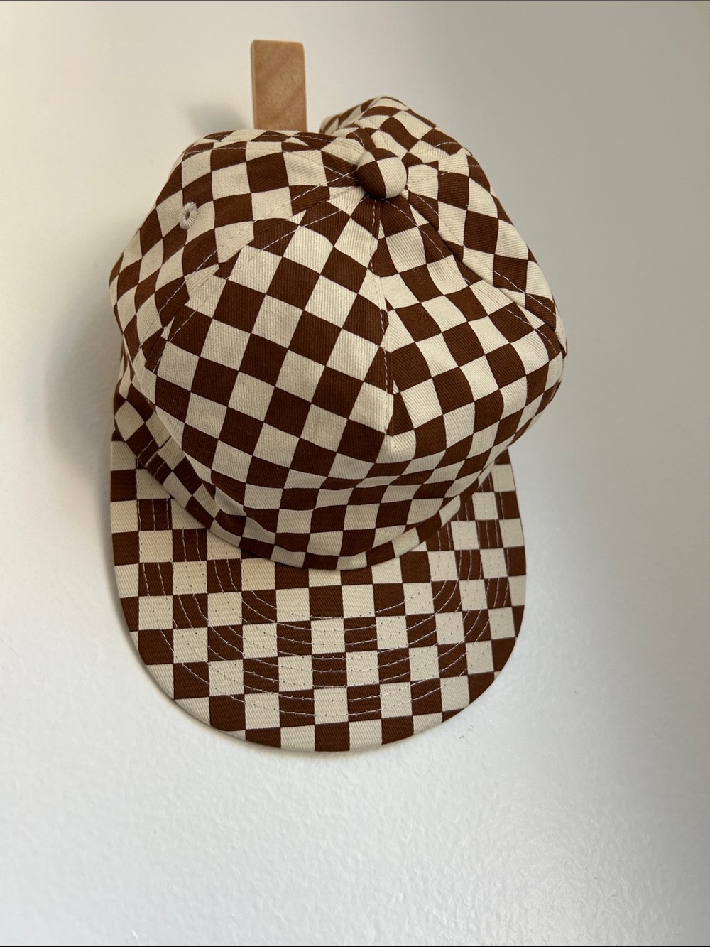 WELD Brown & Cream Checkerboard Baseball Cap, Cotton Dad Hat, Adjustable